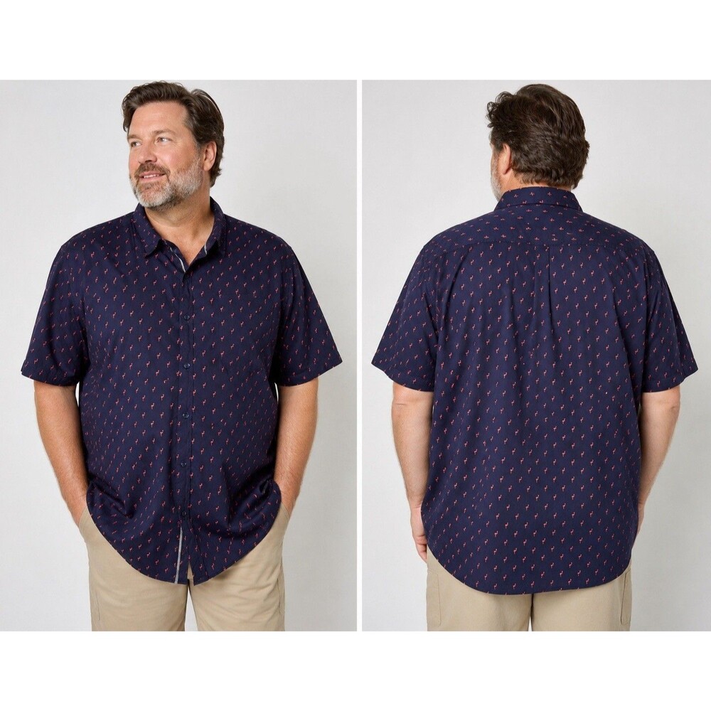 Gentlemen’s Outfitters Men’s 3XL Navy Pink Flamingo Button Shirt Cotton